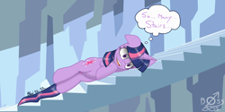 Size: 2000x1000 | Tagged: safe, artist:bossboi, derpibooru import, twilight sparkle, 12 days of christmas, stairs, twelve days of christmas