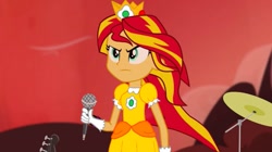 Size: 799x446 | Tagged: safe, edit, edited screencap, screencap, sunset shimmer, equestria girls, rainbow rocks, clothes, cosplay, dress, exploitable meme, meme, princess daisy, sunset's shirt meme, super mario bros., super mario land