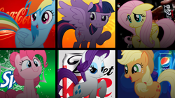 Size: 1920x1080 | Tagged: safe, derpibooru import, applejack, fluttershy, pinkie pie, rainbow dash, rarity, twilight sparkle, twilight sparkle (alicorn), alicorn, earth pony, pegasus, pony, unicorn, coca-cola, coke zero, diet coke, drink, mane six, pepsi, photoshop, soda, sprite