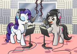 Size: 2000x1400 | Tagged: safe, artist:muffinshire, rarity, oc, pony, unicorn, headphones, kazumi evans, microphone, recording studio, singing