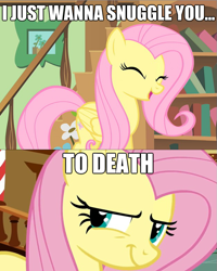 Size: 625x782 | Tagged: safe, fluttershy, pegasus, pony, evil grin, female, image macro, mare, pink mane, yellow coat