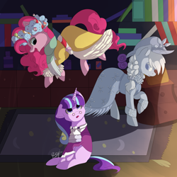 Size: 4000x4000 | Tagged: safe, artist:ognevitsa, applejack, pinkie pie, snowfall frost, spirit of hearth's warming past, starlight glimmer, earth pony, pony, a hearth's warming tail, absurd resolution, spirit of hearth's warming presents