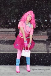 Size: 469x700 | Tagged: safe, artist:enasni-v, pinkie pie, human, 80s, cosplay, high heels, irl, irl human, leg warmers, photo, shoes, solo