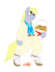 Size: 650x850 | Tagged: safe, artist:xxdaimonxx, derpy hooves, pegasus, pony, basket, female, forrest gump, mare, muffin, parody