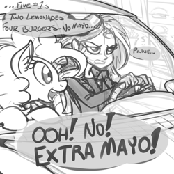 Size: 800x800 | Tagged: dead source, safe, artist:reiduran, pinkie pie, sunset shimmer, equestria girls, annoyed, car, driving, glare, gritted teeth, monochrome, open mouth, smiling