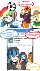 Size: 720x1280 | Tagged: safe, artist:miracle32, adagio dazzle, applejack, aria blaze, rainbow dash, sonata dusk, sunset shimmer, equestria girls, rainbow rocks, comic, english, facebook, the dazzlings