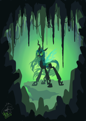 Size: 1742x2456 | Tagged: safe, artist:ogre, queen chrysalis, changeling, changeling queen, cave, solo