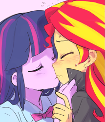 Size: 561x651 | Tagged: safe, artist:baekgup, sunset shimmer, twilight sparkle, twilight sparkle (alicorn), alicorn, equestria girls, eyes closed, female, kissing, lesbian, shipping, sunsetsparkle