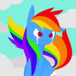 Size: 512x512 | Tagged: safe, artist:grim ponka, derpibooru import, rainbow dash, pegasus, pony, angry, color porn, crying, eyestrain warning, female, mare, needs more saturation, solo, wavy mouth