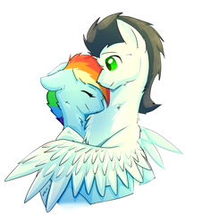 Size: 1780x1968 | Tagged: safe, artist:minhkhue3, derpibooru import, rainbow dash, soarin', pegasus, pony, female, hug, male, shipping, soarindash, straight, winghug