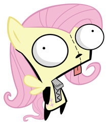 Size: 1000x1197 | Tagged: safe, fluttershy, pegasus, pony, female, gir, invader zim, mare, pink mane, yellow coat