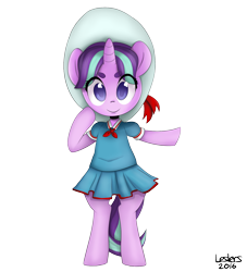 Size: 1500x1650 | Tagged: safe, artist:leslers, snowfall frost, starlight glimmer, pony, a hearth's warming tail, bipedal, clothes, filly, school uniform