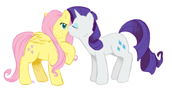 Size: 1024x584 | Tagged: safe, artist:collaredginger, fluttershy, rarity, pegasus, pony, unicorn, blushing, boop, female, flarity, lesbian, shipping