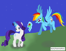 Size: 508x392 | Tagged: safe, artist:raritytheartistpony, derpibooru import, rainbow dash, rarity, pegasus, pony, unicorn, female, flower, lesbian, raridash, rose, shipping