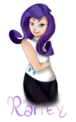 Size: 458x738 | Tagged: safe, artist:eckatzl, rarity, human, clothes, female, humanized, purple hair, solo