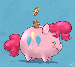 Size: 800x706 | Tagged: safe, artist:atryl, pinkie pie, earth pony, pony, female, mare, piggy bank, pink coat, pink mane, pinkie bank