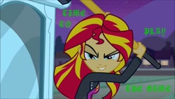 Size: 930x523 | Tagged: safe, sunset shimmer, equestria girls, insanity, sledgehammer, triple h, wwe