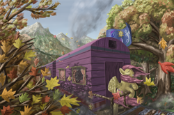 Size: 4000x2643 | Tagged: safe, artist:morevespenegas, fluttershy, pegasus, pony, autumn, solo, train