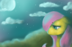 Size: 627x411 | Tagged: safe, artist:xiao668, fluttershy, pegasus, pony, female, mare, night, pink mane, yellow coat