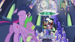 Size: 1280x720 | Tagged: safe, idw, discord, spike, starlight glimmer, twilight sparkle, twilight sparkle (alicorn), alicorn, dragon, pony, the cutie re-mark, accepted meme that never ends, comic book meme, exploitable meme, female, mare, meme, obligatory pony, portal, the meme that never ends, twilight's castle, vulgar