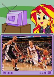 Size: 564x800 | Tagged: safe, sunset shimmer, equestria girls, basketball, exploitable meme, meme, nba, obligatory pony, phoenix suns, san antonio spurs, steve nash, suns, tony parker, tv meme