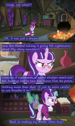 Size: 1920x3240 | Tagged: safe, artist:eagle1division, edit, edited screencap, screencap, snowfall frost, starlight glimmer, pony, unicorn, a hearth's warming tail, alternate ending, angry, bad end, cauldron, clothes, comic, dialogue, frown, glasses, hat, potion, sitting, solo, this will end in death, this will end in tears, this will end in tears and/or death, tuxedo