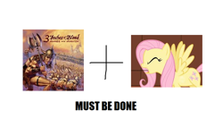 Size: 822x469 | Tagged: safe, fluttershy, pegasus, pony, 3 inches of blood, cam pipes, exploitable meme, make it happen, meta, metal