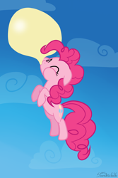 Size: 2000x3000 | Tagged: safe, artist:sandra626, pinkie pie, earth pony, pony, blowing, bubblegum, floating, solo