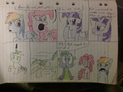 Size: 2592x1936 | Tagged: safe, artist:didgereethebrony, derpibooru import, pinkie pie, rainbow dash, spike, twilight sparkle, twilight sparkle (alicorn), oc, oc:didgeree, alicorn, dragon, earth pony, pegasus, pony, lined paper, traditional art