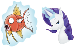 Size: 2522x1559 | Tagged: safe, artist:arcanedude34, rarity, pony, unicorn, crossover, magikarp, pokémon