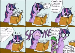 Size: 2775x1970 | Tagged: safe, artist:crazydiary86, derpibooru import, spike, twilight sparkle, dragon, comic, glasses