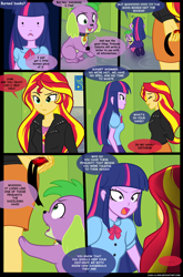 Size: 900x1360 | Tagged: safe, artist:jacky-bunny, spike, sunset shimmer, twilight sparkle, twilight sparkle (alicorn), alicorn, dog, equestria girls, rainbow rocks, comic, magic of the sirens, pendant, spike the dog