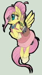 Size: 600x1062 | Tagged: safe, artist:xenon, fluttershy, pegasus, pony, alternate hairstyle, book, clothes, solo