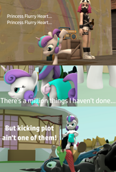 Size: 1920x2838 | Tagged: safe, artist:red4567, discord, king sombra, princess flurry heart, queen chrysalis, alicorn, changeling, changeling queen, draconequus, pony, unicorn, 3d, baby, baby pony, beer bottle, boombox, breakdancing, dancing, diaper, flag, pokémon, source filmmaker, team skull