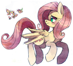 Size: 900x812 | Tagged: safe, artist:kunaike, fluttershy, butterfly, pegasus, pony, female, mare, solo