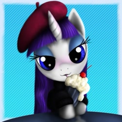 Size: 471x471 | Tagged: safe, artist:taliesin-the-dragoon, rarity, pony, unicorn, beatnik rarity, beret, clothes, hat, milkshake