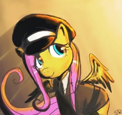 Size: 400x378 | Tagged: safe, artist:valiumangel, edit, fluttershy, pegasus, pony, clothes, female, mare, solo, uniform