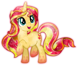 Size: 4175x3500 | Tagged: safe, artist:theshadowstone, sunset shimmer, crystal pony, pony, unicorn, crystallized, cute, open mouth, rainbow power, rainbow power-ified, raised hoof, shimmerbetes, simple background, solo, transparent background, vector