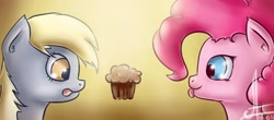 Size: 3118x1367 | Tagged: safe, derpy hooves, pinkie pie, pegasus, pony, female, mare, muffin