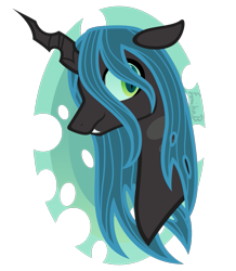 Size: 969x1110 | Tagged: safe, artist:tuppkam1, queen chrysalis, changeling, changeling queen, pony, bust, female, portrait, smiling, solo