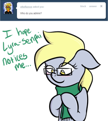 Size: 800x900 | Tagged: safe, derpy hooves, pegasus, pony, ask, ask hipster derpy, clothes, female, glasses, hipster, mare, scarf, tumblr