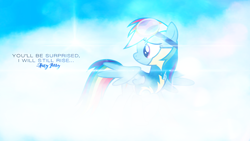 Size: 1920x1080 | Tagged: safe, artist:penguinsn1fan, derpibooru import, rainbow dash, pegasus, pony, clothes, katy perry, quote, rise, rise (song), solo, song reference, uniform, wonderbolt trainee uniform