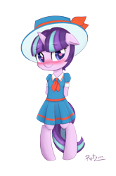 Size: 2900x4400 | Tagged: safe, artist:potzm, snowfall frost, starlight glimmer, pony, unicorn, absurd resolution, bipedal, blushing, clothes, cute, female, filly, filly starlight glimmer, floppy ears, glimmerbetes, hat, heart eyes, smiling, wingding eyes, younger