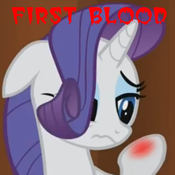 Size: 500x500 | Tagged: safe, rarity, pony, unicorn, magic duel, blood, female, horn, mare, white coat