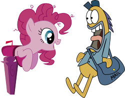 Size: 10298x8068 | Tagged: safe, artist:cba24, pinkie pie, earth pony, pony, absurd resolution, chocolate with nuts, crossover, mailfish, mailman, spongebob squarepants