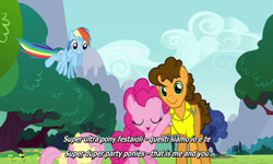 Size: 800x480 | Tagged: safe, derpibooru import, screencap, cheese sandwich, fluttershy, pinkie pie, rainbow dash, earth pony, pegasus, pony, pinkie pride, italian, italy, subtitles