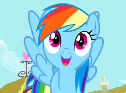 Size: 624x462 | Tagged: safe, derpibooru import, edit, edited screencap, screencap, rainbow dash, pegasus, pony, a bird in the hoof, cute, dashabetes, excited