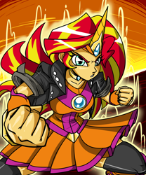 Size: 1000x1200 | Tagged: dead source, safe, artist:reiduran, sunset shimmer, human, armor, humanized, magical girl, solo