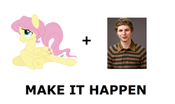 Size: 1337x796 | Tagged: safe, butterscotch, fluttershy, pegasus, pony, all caps, exploitable meme, make it happen, meme, meta, michael cera, rule 63