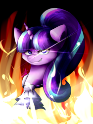 Size: 1000x1333 | Tagged: safe, artist:ognevitsa, snowfall frost, starlight glimmer, pony, unicorn, a hearth's warming tail, bust, fire, portrait, solo